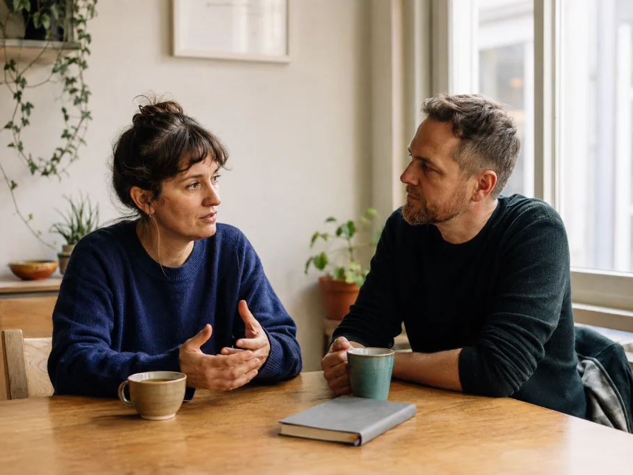Illustration: a calm conversation between two people
