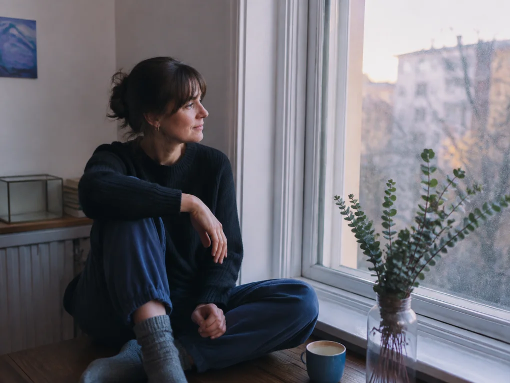 Illustration: a person sitting quietly with no phone in sight